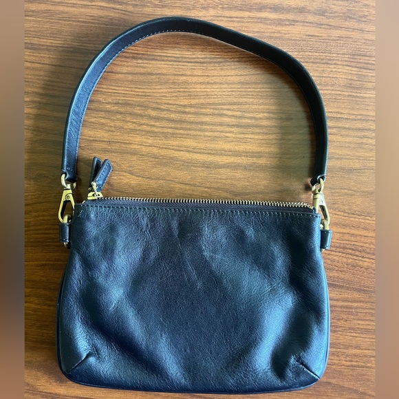 Small Black Leather Fossil Shoulder Bag Purse - Picture 3 of 3